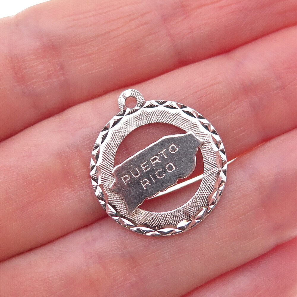 Crea 925 Sterling Silver Vintage Puerto Rico Map Oxidized Charm Pendant